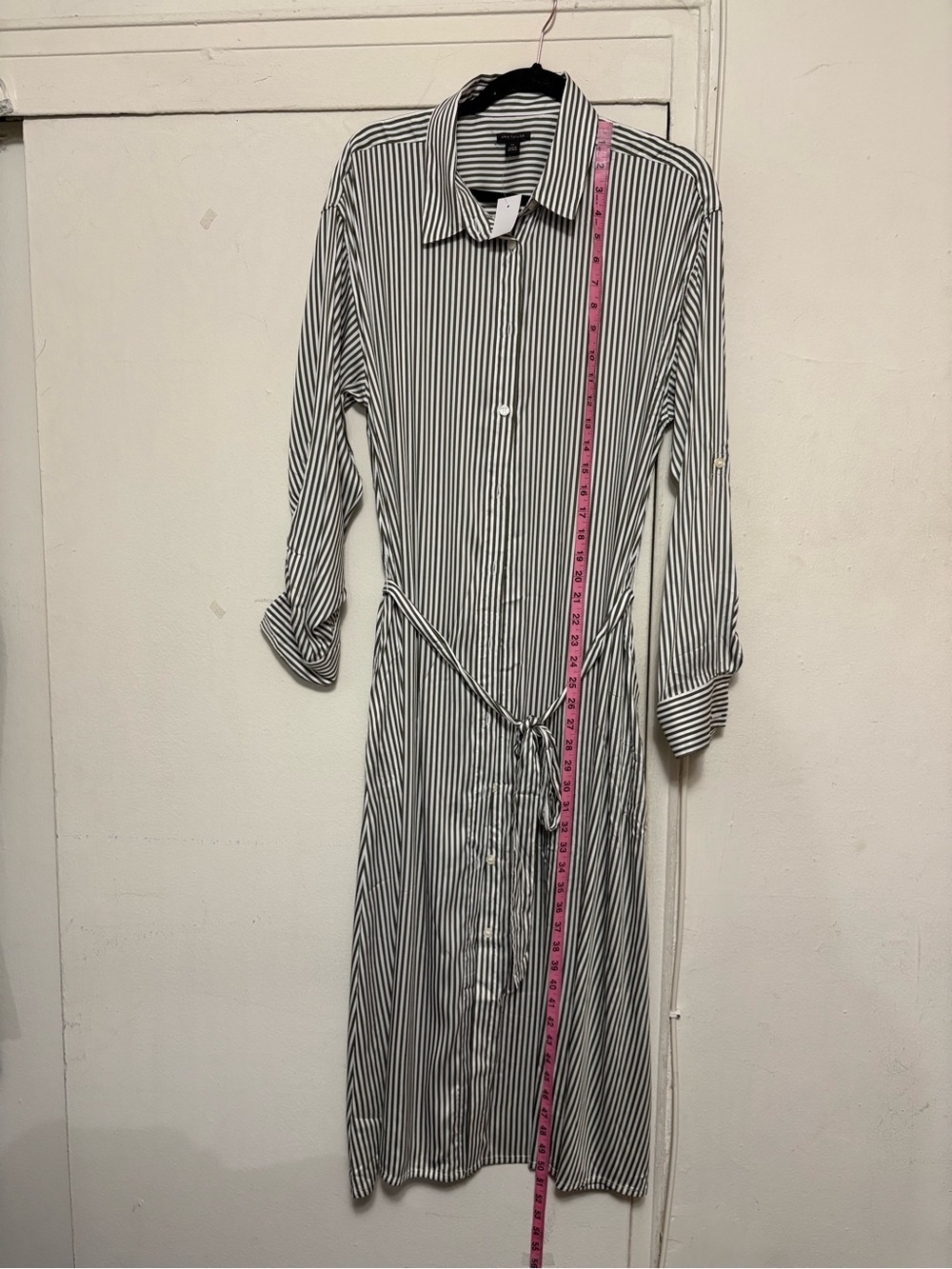 Ann Taylor Striped Midi Dress in Grey & White Size Large NWT - Picture 3 of 9